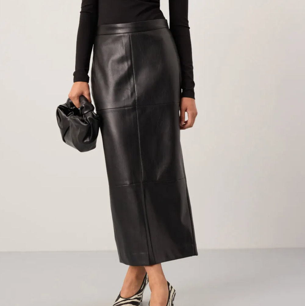 Rosetta Getty Black Faux Leather Maxi Skirt Size 8 Western Pencil Designer $290